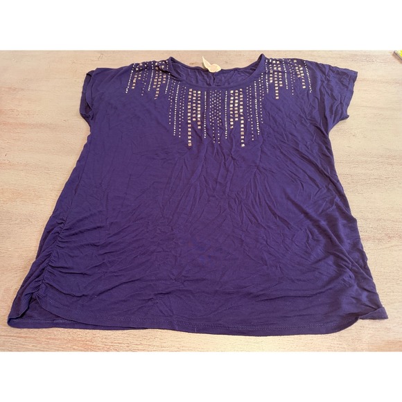 Faded Glory Tops - Faded Glory Womens 2X Blue Sapphire Studded Short Sleeve Ruched Top FGW34244